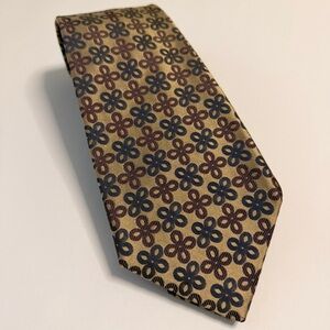 Kiton Napoli Neck Tie Gold, Blue & Purple Geo. Pattern Silk Necktie 3.75" x 58”